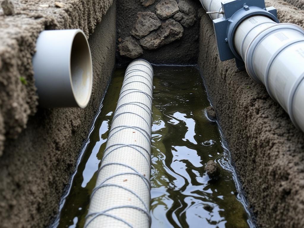 Drainage geotextile and pipes in the filterфото